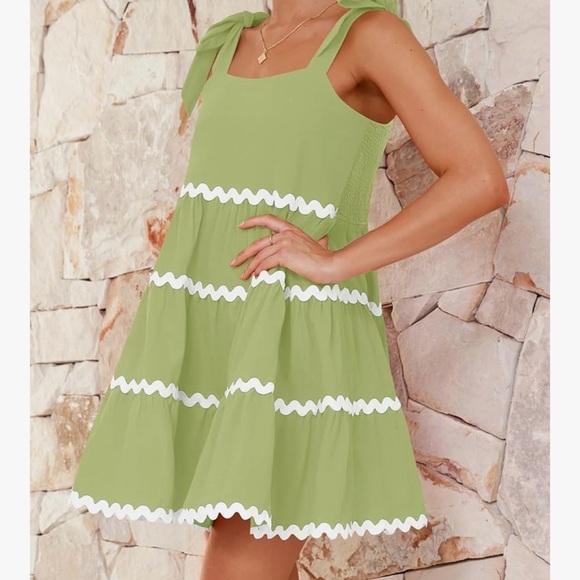 Zesica Dresses & Skirts - Chic Olive Green Tiered Mini Dress